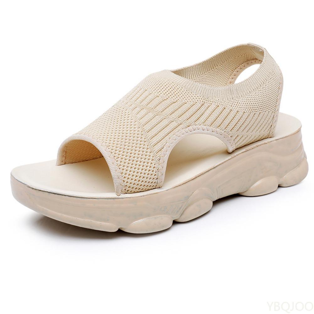 Summer New Sports Thick Soled Fabric Casual Sandals Outdoor  Daily Open Toe Wedge Heel Elastic Sleeve Mouth Women's Shoes