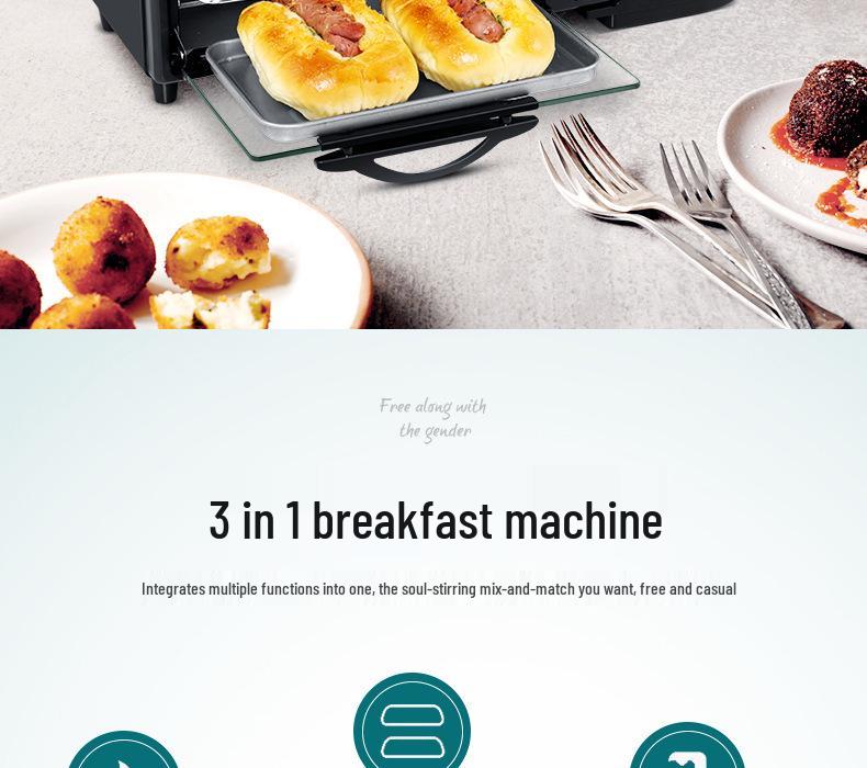 Three-in-One Multifunctional Breakfast Machine: Toaster & Mini Oven, 110V-220V