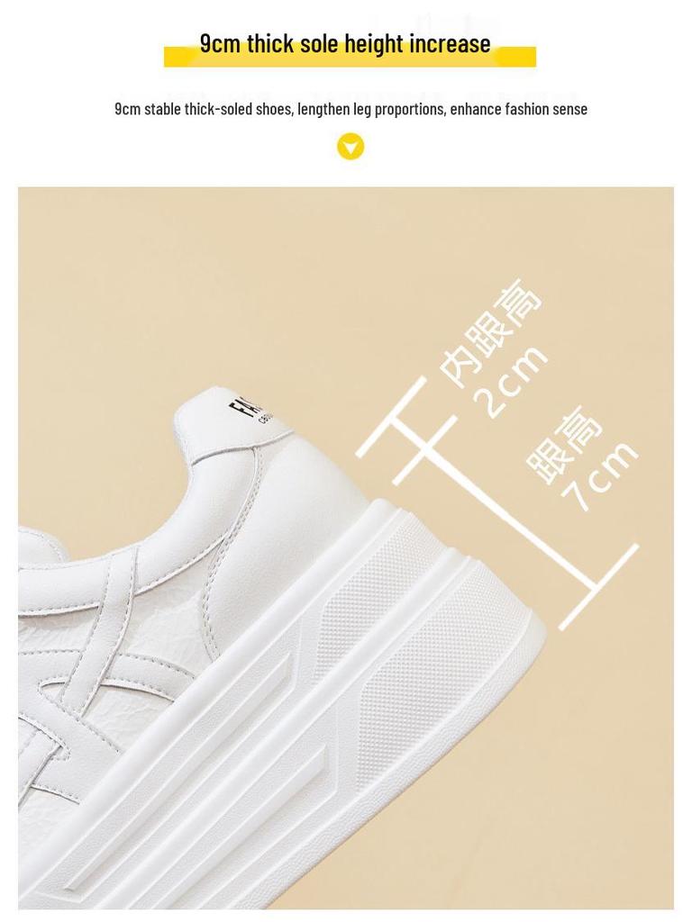 White 2025 Autumn Platform Sneakers: Sporty, Height-Enhancing 9cm Korean Leather Flatforms