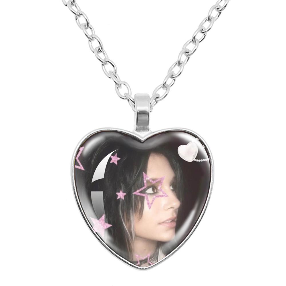 Pop Retro Rock Band Tokio Hotel Glass Heart Shape Pendant Necklace Bill Kaulitz Music Songer Picture Jewelry Charm Fans Gift