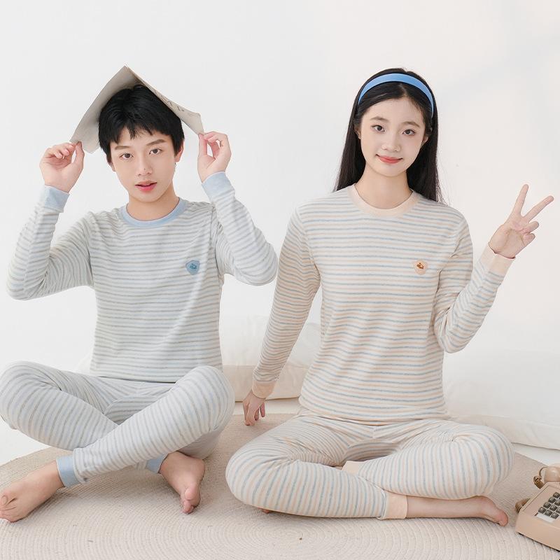 Teen comfortable velvet thermal underwear set boys' older children's long johns women's high school junior high school students cotton pure