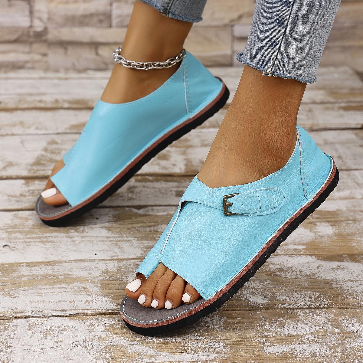 

Fashion Women Sandals 2025 New Slip on Flat Retro Open Toe Designer Women Shoes Lightweight Outdoor Casual Dress Beach Sandals Big Size 43 небесно-голубой