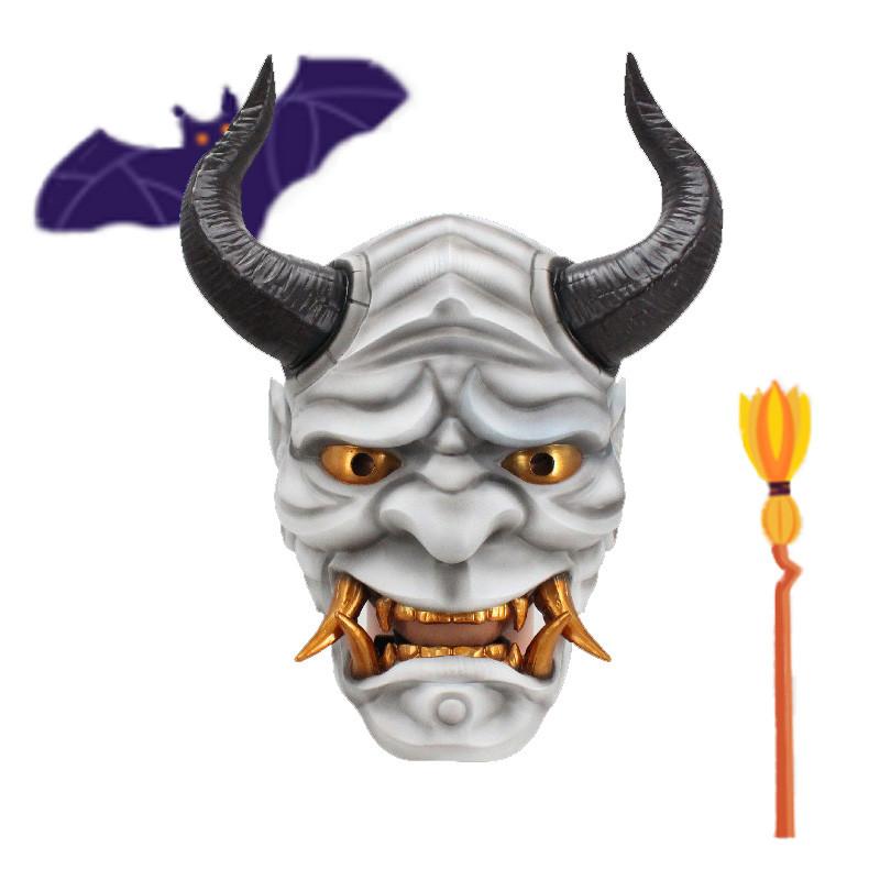2024 Neue Japanische Harz Hannya Maske Rote Teufelshörner Für Halloween Party Kostümzubehör