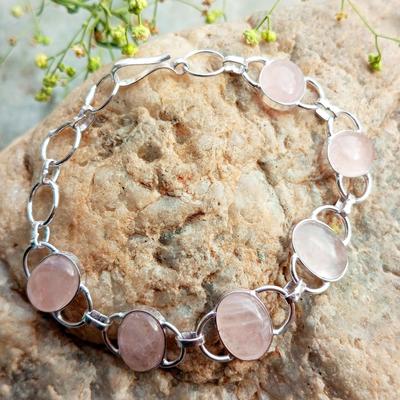 Rose Quartz Gemstone 925 Sterling Silver Plated Gifted Women Bracelet Jewelry NST-J2H29769
