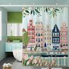 Charming Santorini Scene Shower Curtain - Greek Island Design for Modern Bathroom Décor, Waterproof, Easy Care & Unique Style
