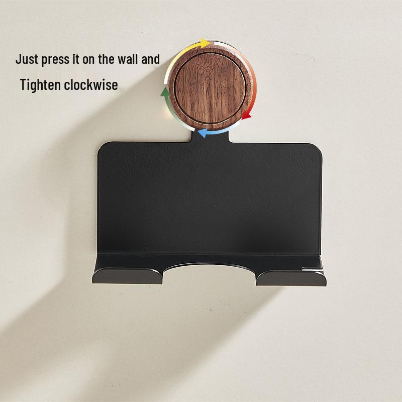 Walnut Wood Suction Cup Hair Dryer Holder: No-Drill, Wall-Mounted Storage Rack