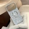 Korean-style blue case for Apple 17pm, 15 magnetic stand, iPhone 16 gold-plated grid pattern stars, 14 electroplated