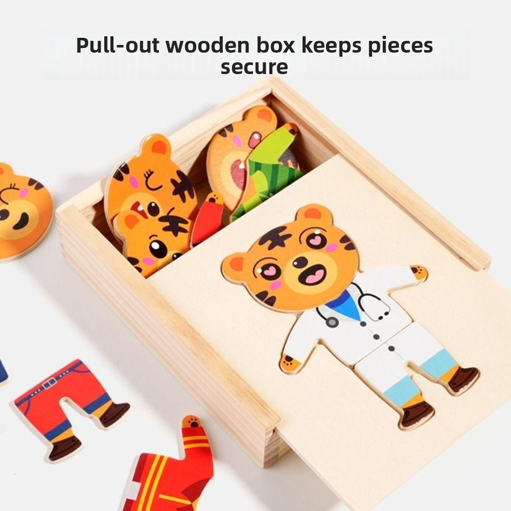 Cartoon Design Wooden Toy Jigsaw Puzzle Change Clothes Feature Bear Dressing Game  Kids Play