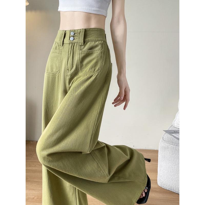 

High Waist Avocado Green Wide Leg Jeans - Summer Thin, Drapey, Loose, and Slimming Floor-Length Pants for Women 3XL (recommended 140-160 jin)