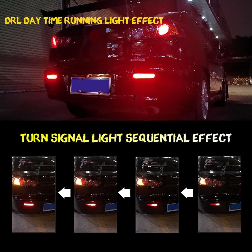 GTINTHEBOX Smoked Lens Led Rear Bumper Reflector Brake Tail Light With Sequential Turn Signal Lamps And Strobe Brake Lighting For Mitsubishi Lancer,