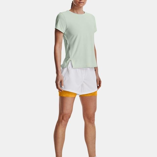 Under Armour Solid Color Back Hollow Breathable Elastic Round Neck Training Short Sleeve T-Shirt Women Tops Green 1369764-592