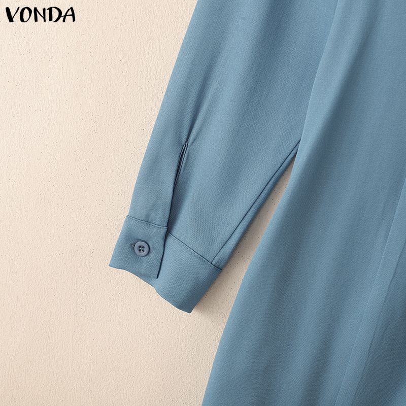 VONDA Elegante Damen Reverskragen Langarm Knöpfe Lässig Büro Dünne Hemden Kleid