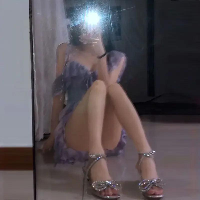 Rimocy High Heels Silver Crystal Sandals Women Stiletto Heeled Ankle Strap Gladiator Shoes Woman Summer 2025 Pvc Sandalias Mujer