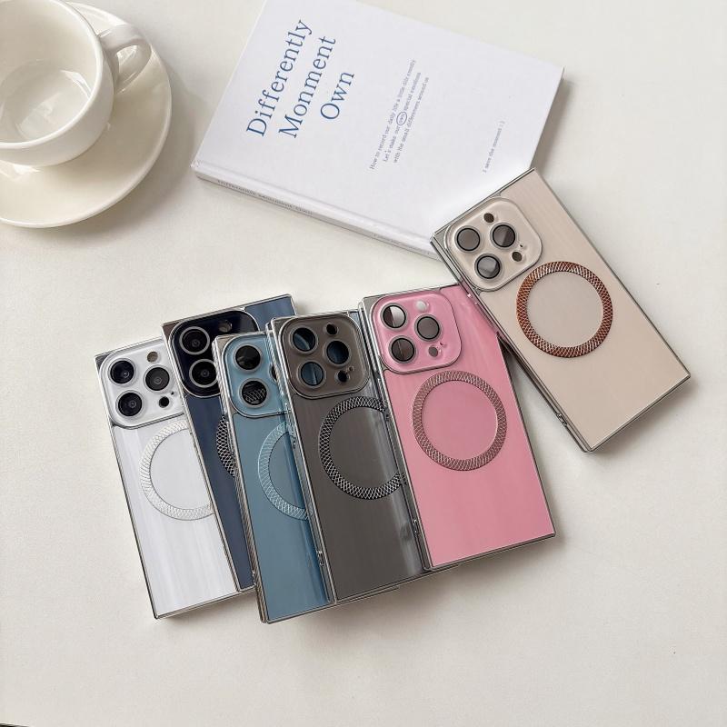 2025 Square CD texture electroplated magnetic phone Case with lens film, suitable for iPhone 16 Pro Max 15 14 13 Pro full anti-drop protective Cover