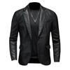 2026 Trendy Slim Fit Men's Leather Jacket - Korean Style Casual Suit