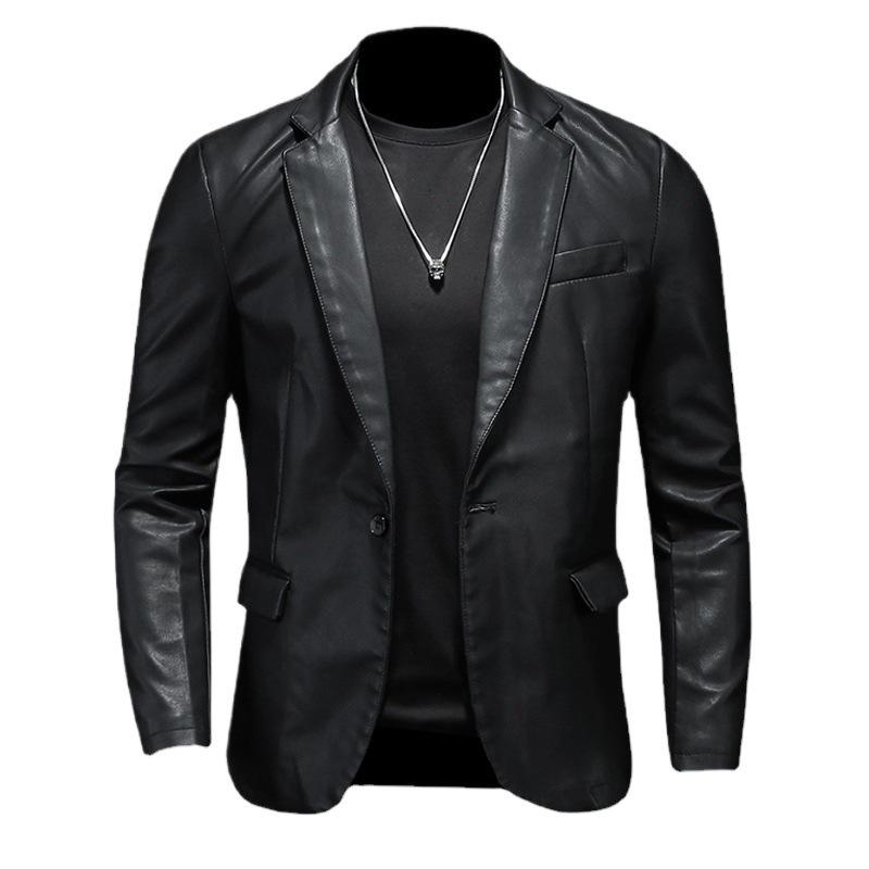 2026 Trendy Slim Fit Men's Leather Jacket - Korean Style Casual Suit