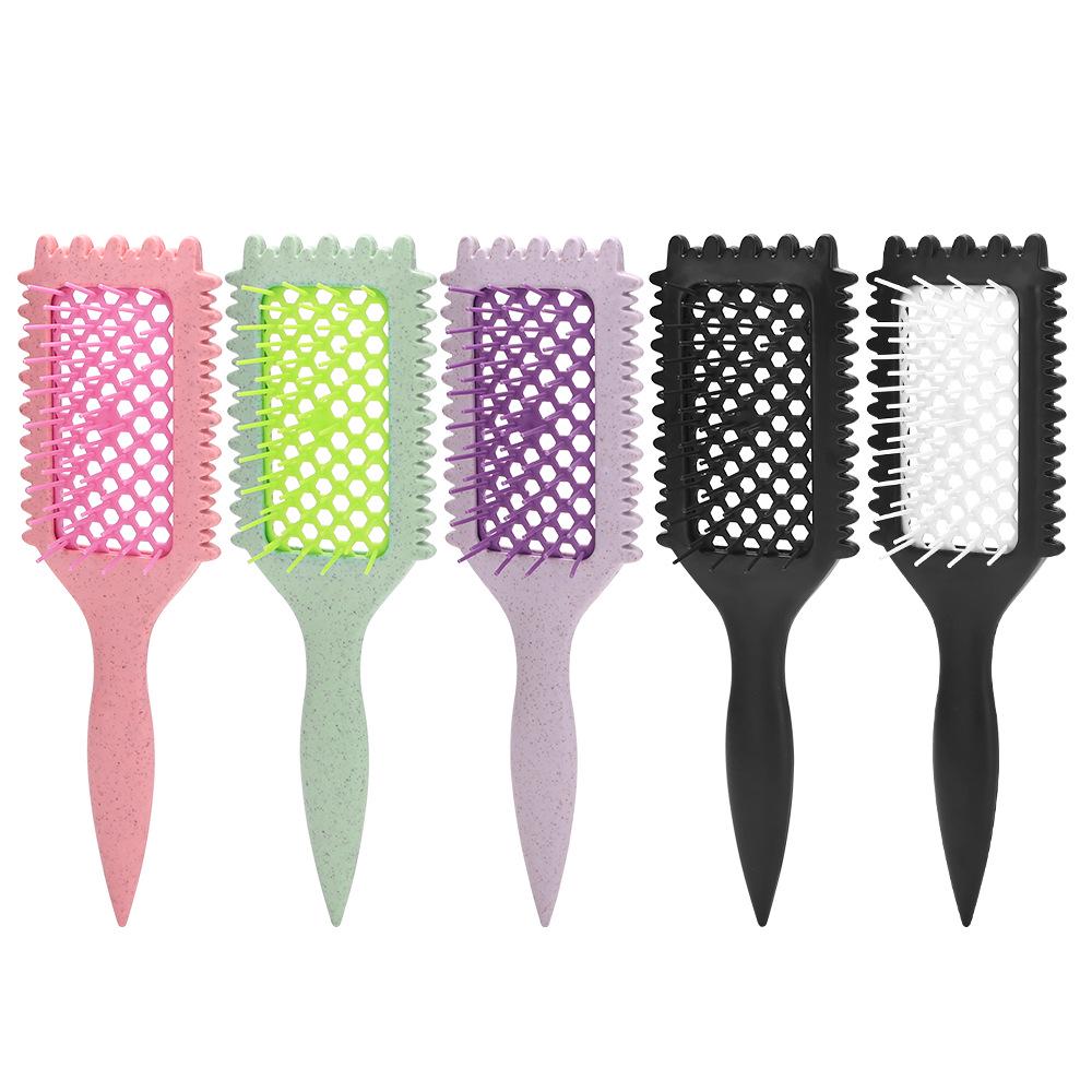 

Colorful Mesh Hollow Massage Comb: Thickened Wheat Straw Bouncy Curling & Styling Hair Comb. зелений