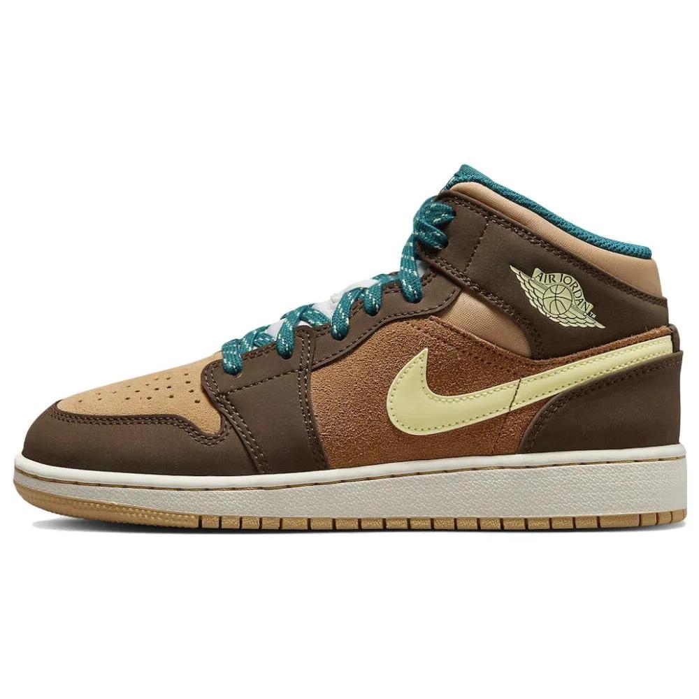 Air Jordan 1 Mid SE Grade School 'Cacao Wow' (Unisex) Cacao Wow / Luminous Green / Ale Brown / Twine / Sail / Geode Teal Kids' Basketball Shoes