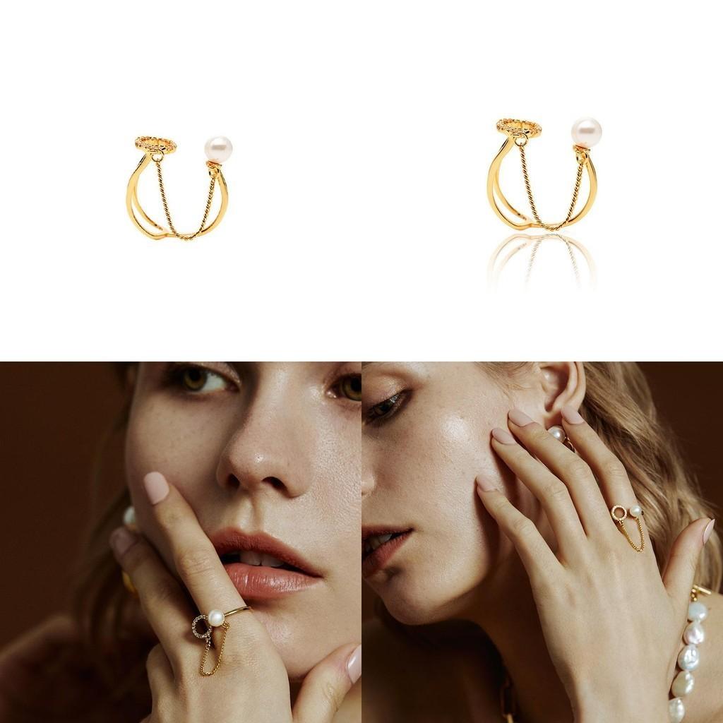 Elegant Adjustable Open Pearl Hollow Geometric Ring For Women In Korean Style