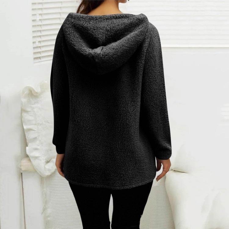 Fall Casual Oversized Fleece Hoodie Women Long Sleeve Zip Up Pullover Hooded Sweatshirt Jacket