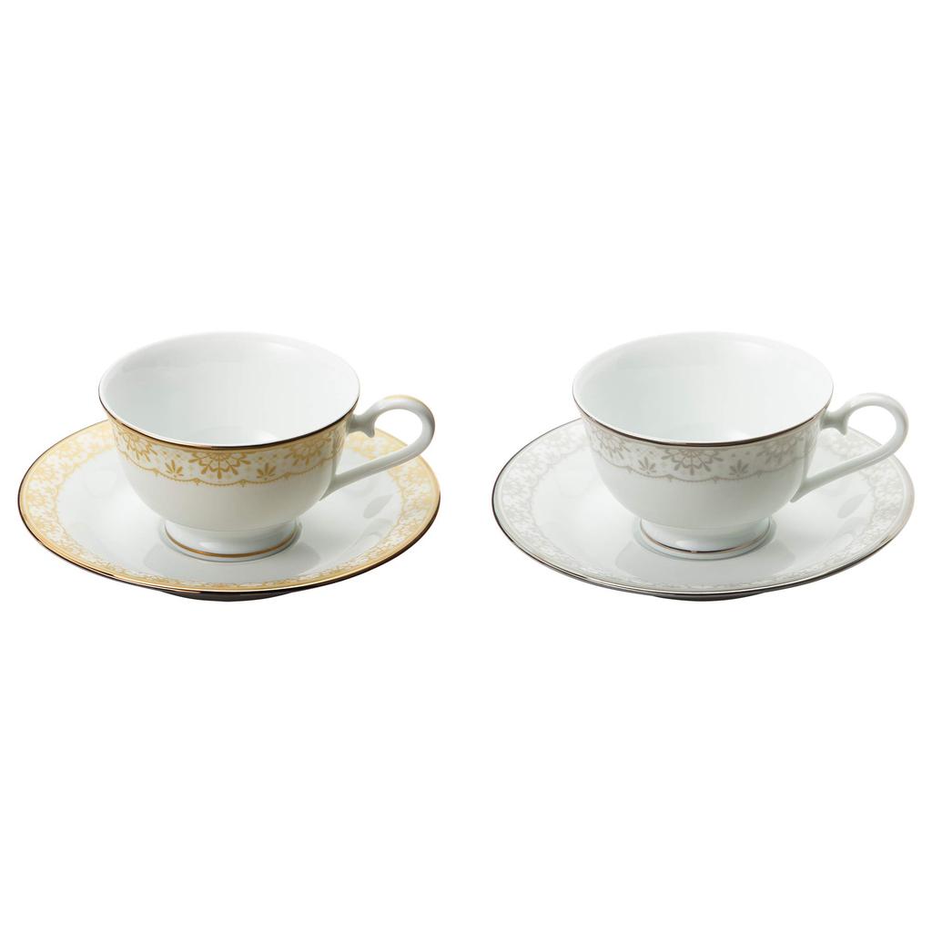 NARUMI Au & Petit (Au & Pt) Cup and Saucer Set, 190cc, Set of 2, Tea & Coffee, Microwave Safe, Made in Japan, Product Number 41377-33136