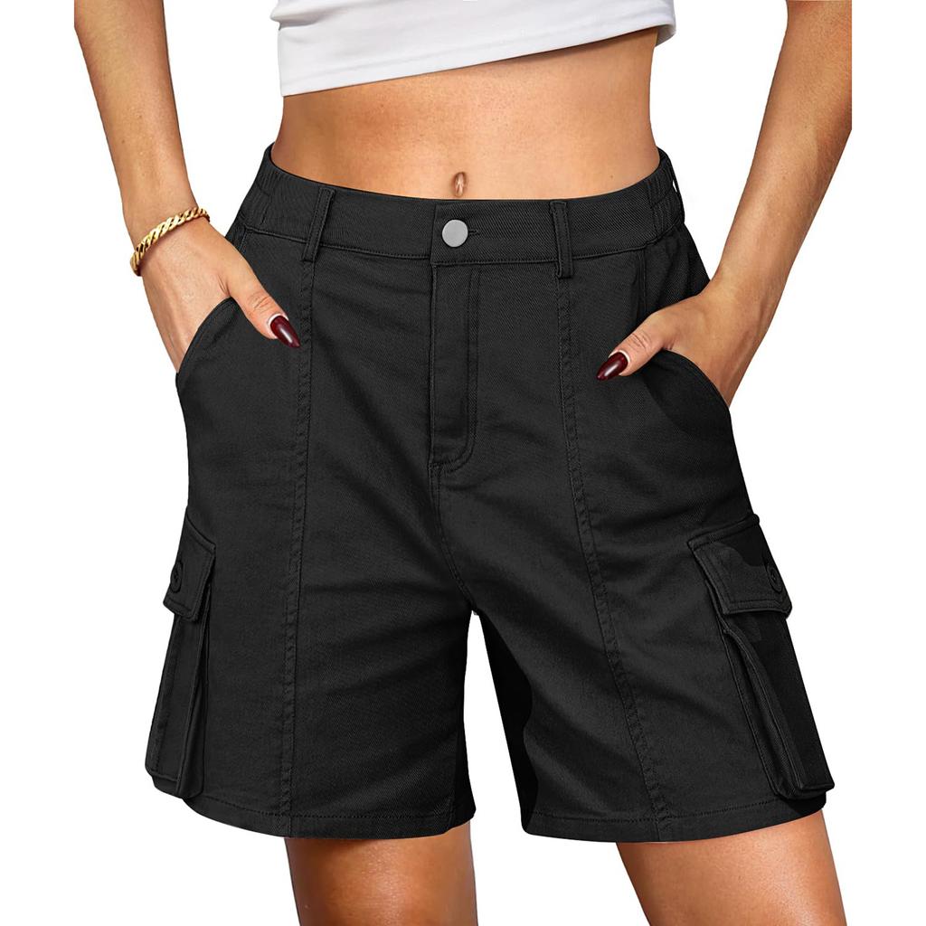 Women's Casual Solid Color Summer Shorts with Pockets Comfortable Fit Mid Rise Loose Leg Cargo Style