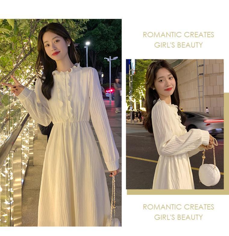 Women's French Mori-Style Apricot Dress with Inner Layer for Autumn/Winter