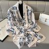 Fashion Printed Letters Hangzhou Silk Imitation Silk Lady's Temperament Long Towel Versatile Sun Protection Thin Style Warm Spring and Summer