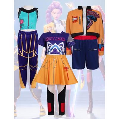 2025 Neuer Cosplay-Anzug Teufelsjäger K-Pop Dreiteiliger Anzug Kleidung Pop-Sänger Halloween Mädchen Röcke und Oberteil Bekleidungsset
