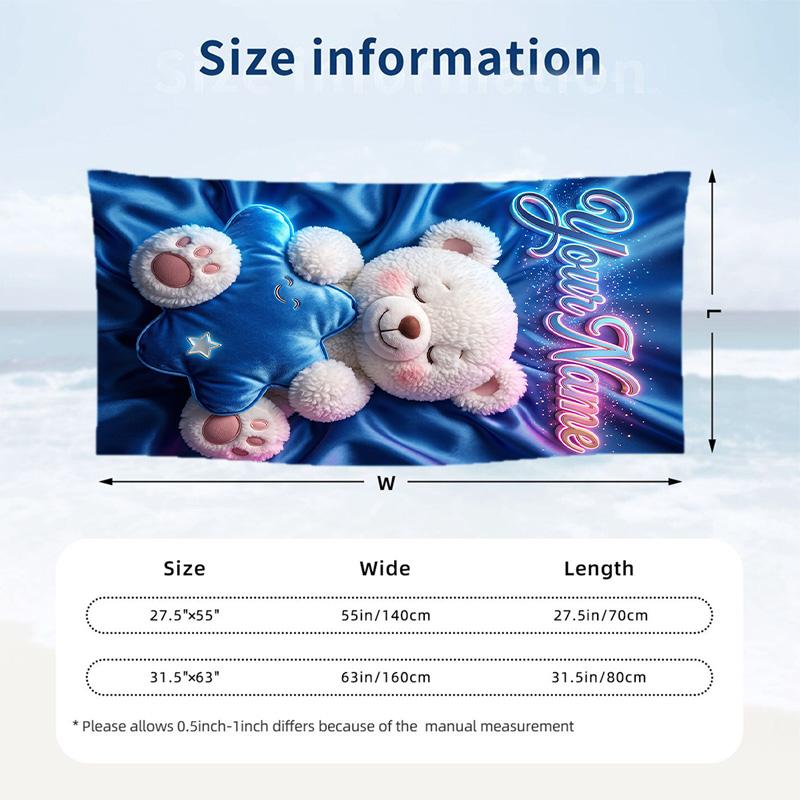 Teddy Bear Theme Beach Towel Personalized Custom Name & Text Soft Quick Dry Beach Towel for Swimming Travel