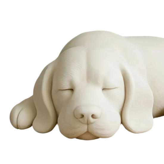 3D Printed Sleeping Dog Figurines, White Lying Puppy Ornaments, Realistic Puppy Statue Decorations, Minimalist Desktop Decor for Office Home Cute