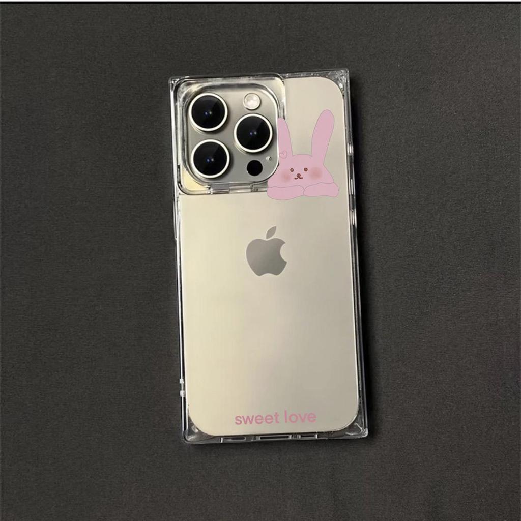 Clear Square Back Tube Case Protection For iPhone 12 13 15 Plus 14 Pro Max 16 ProMax 11 Anti-Oxygen,Big Rabbit Head Pattern Casing