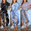 Bayan Kısa Kollu Batik Uzun Pijama Takımı Tulum Gevşek Pijama