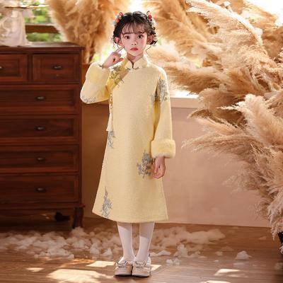 Marderfell Mädchen Samt Langarm Qipao - Winter 2025 Neuer Stil Tang Anzug für Neujahrsfeiern