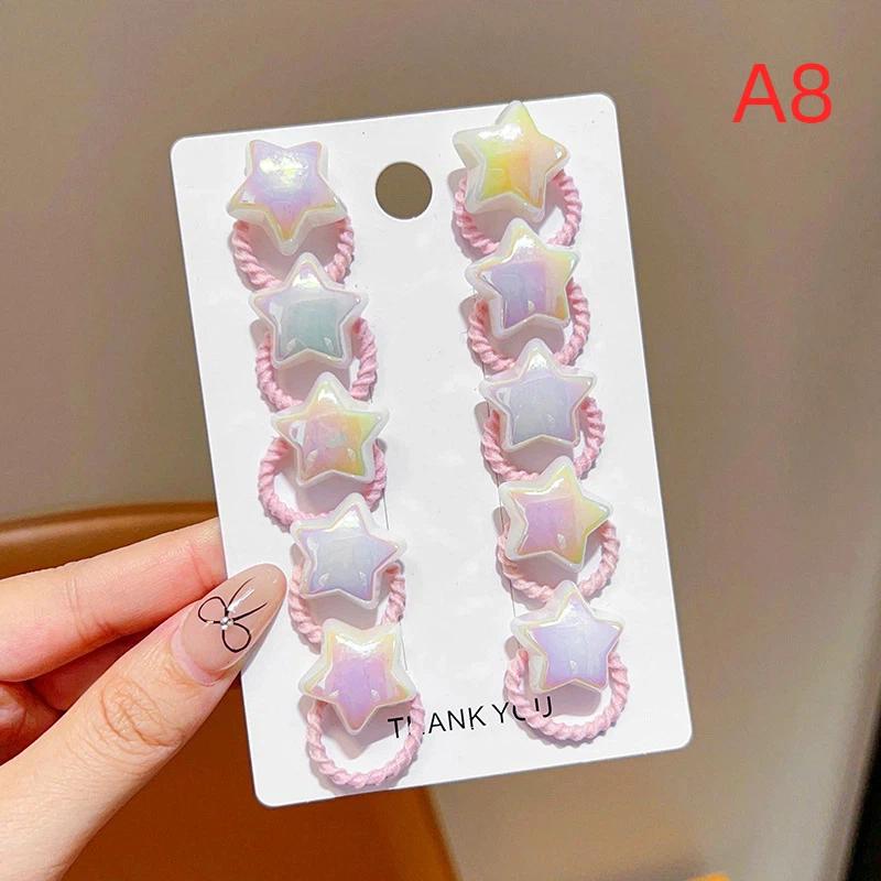 10Pcs Cute Heart Hairs Rope Girls Cartoon Hair Bands For Kid Colored Hairs Ties Star Elastic Bands Lady Hair Accessories