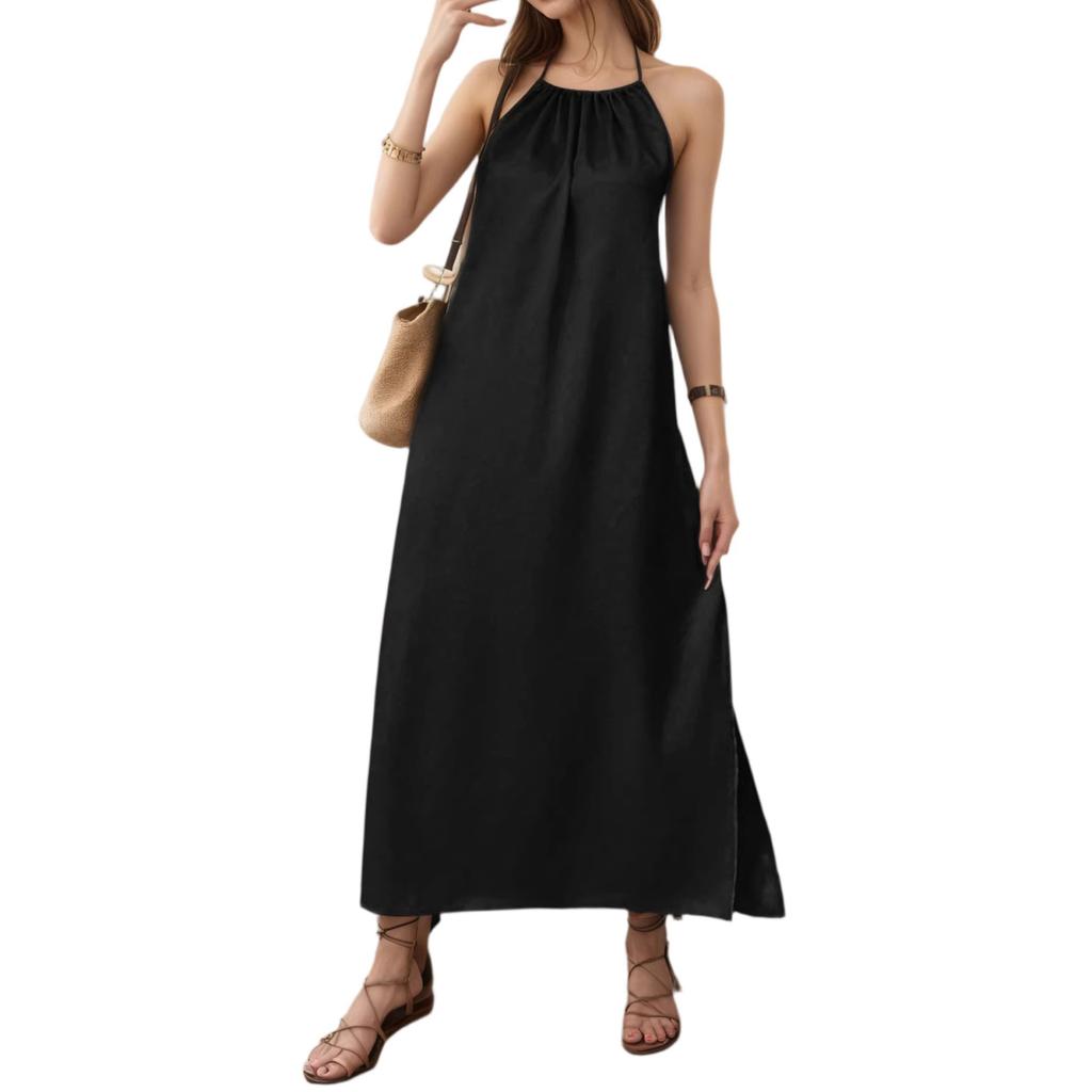 Women's Summer Strappy Sleeveless  Color Backless Dress