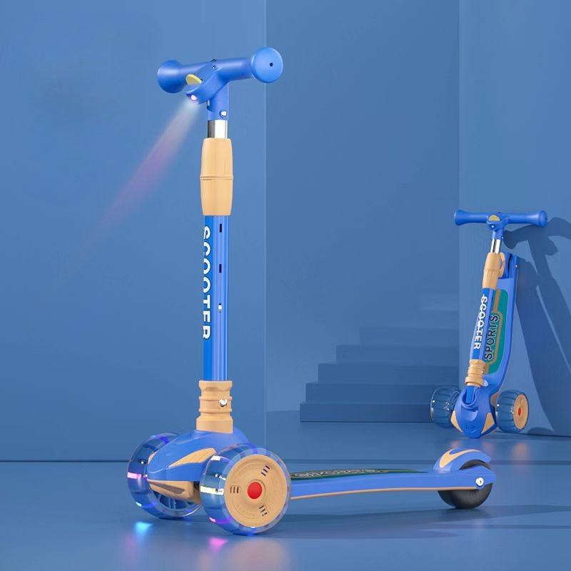 LED Çizgi Film Projektör Işıklı Çocuk 3 Tekerlekli Scooter Katlanabilir Denge Eğitim Tekmeli Scooter Çocuklar İçin Dış Mekan Scooter Eğlencesi