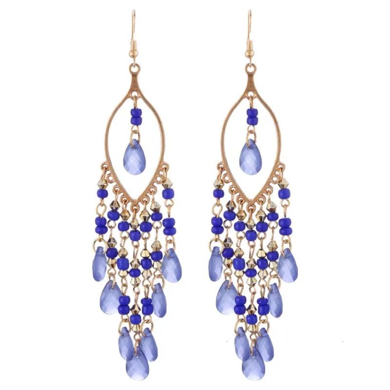 Bohemian Ethnic Long Antique Gold Color Water Drop Earrings for Women Colorful Bead Tassel Earring Pendientes Mujer