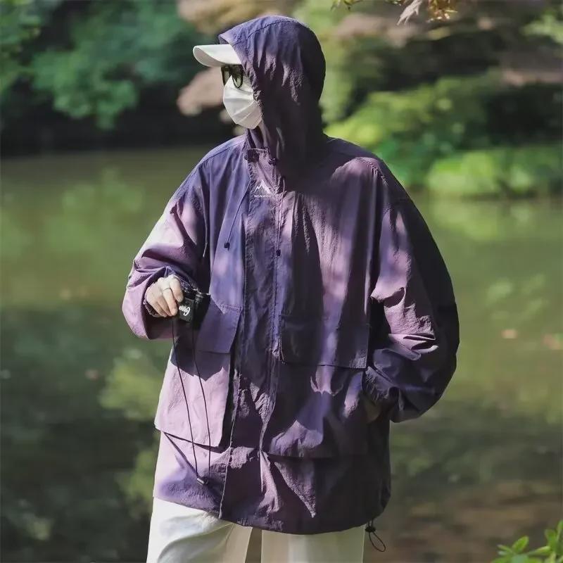 Unisex Japanese-Style Hooded Multi-Pocket Windproof Sun Protection Jacket