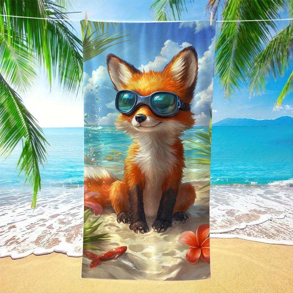 2D Flat Cute Fox Beach Pattern Beach Towel Soft Water Absorbent Multi-Purpose for Beach Vacation Travel Multiple Sizes Best Gift 40x60cm