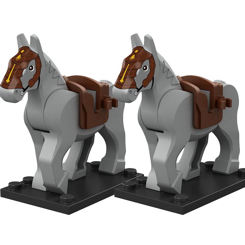 Medieval Military Castle Knight Building Blocks Riding Horse Wolf Bear Animal Vest Weapon Flag Saddle Dragon Toy Brick Gift K024