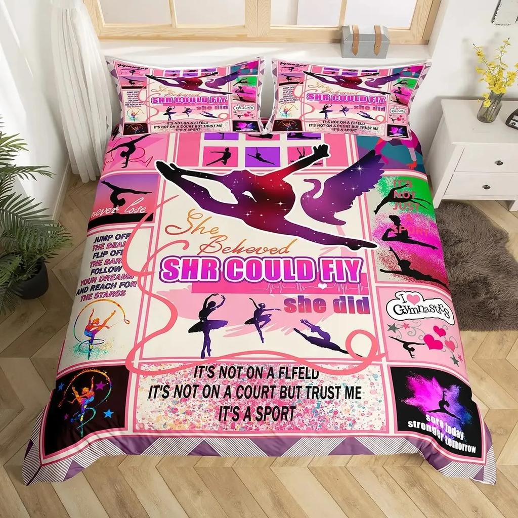 Cheerleader Duvet Cover Set Full Size,Girls Dancer Comforter Cover Geometric Checkered Bedding Set Girls Cheerleading Bedspread