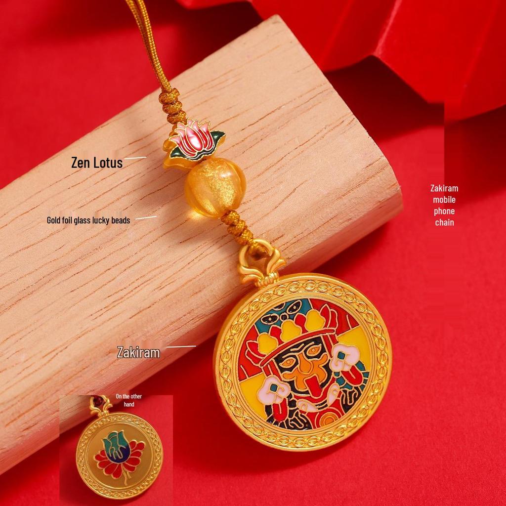 Ethnic Style Gold Sand Cloisonné Goddess of Wealth Pendant Mobile Charm Keyring
