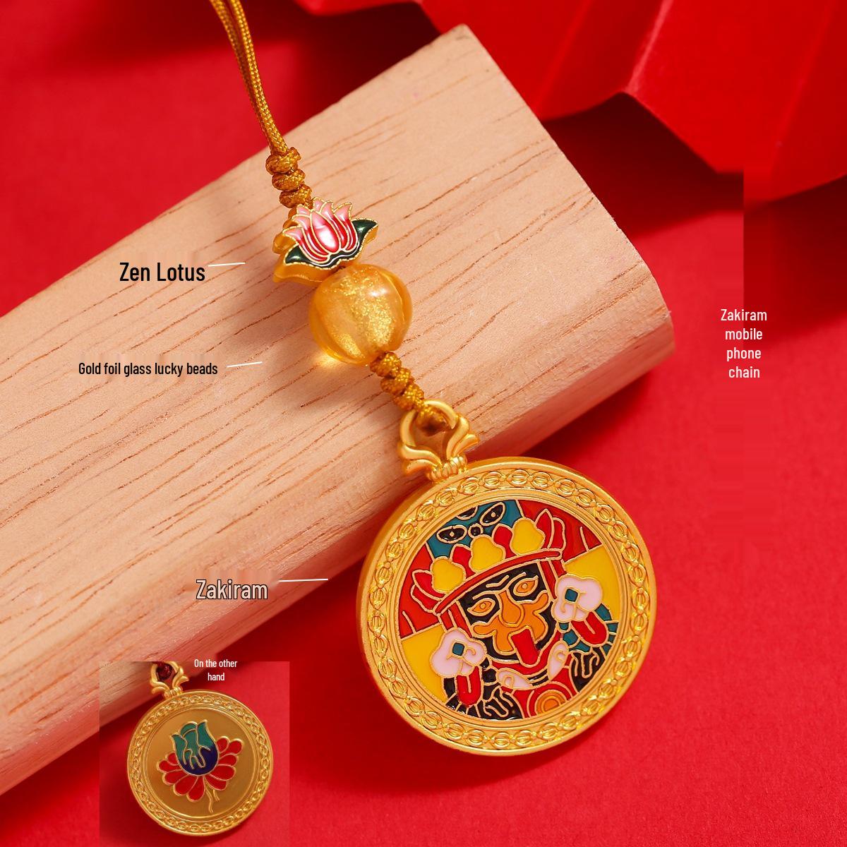 

Этнический стиль Золотой песок Перегородчатая эмаль Богиня богатства Кулон Мобильный шарм Брелок