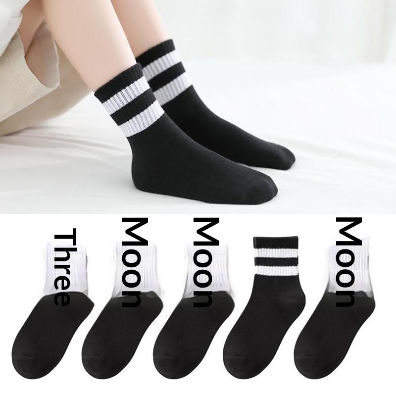 5 Pairs Student Sports Socks Cotton Soft Long Tube Socks Absorbing Sweat Girls Boys Baby Black White Tube Socks 1-13 Years