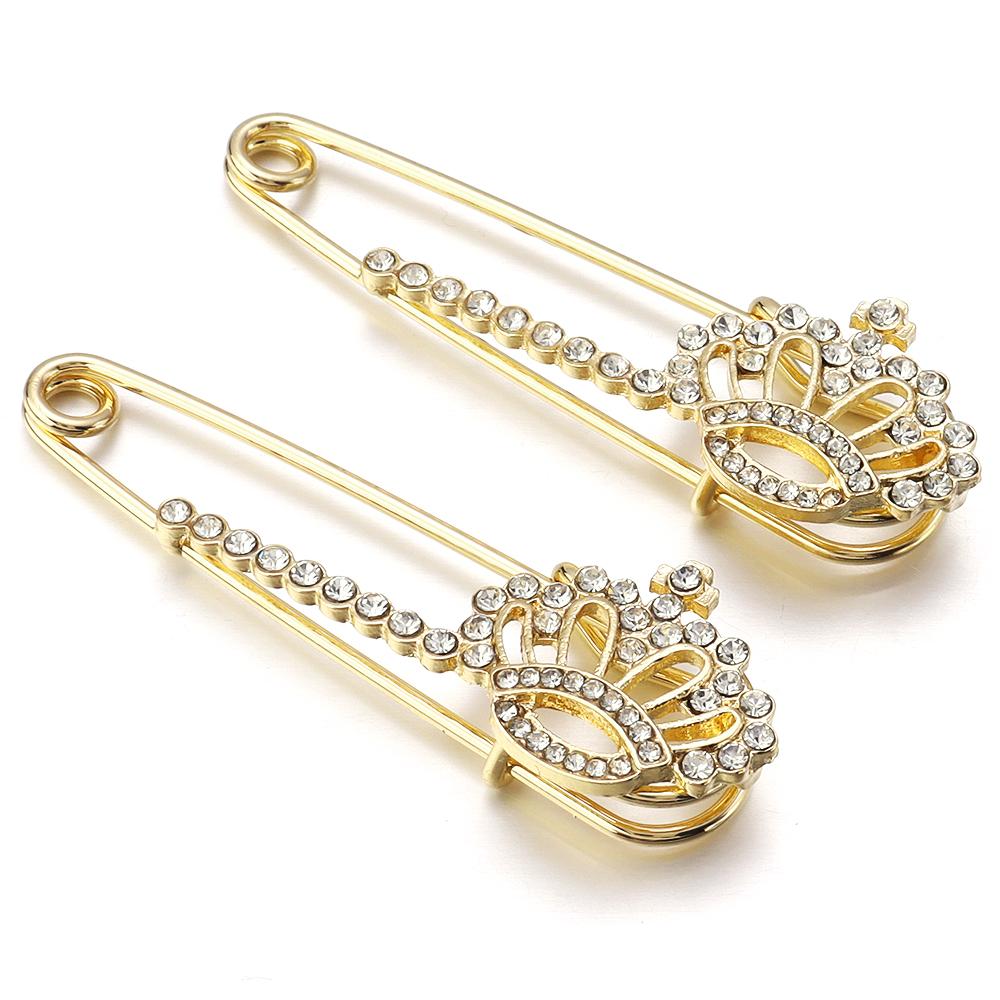 2pcs/lot Alloy Rhinestone Brooches Gold Silver Color Fixed Pins Brooch For Women Dress Safety Pin Brooches DIY Jewelry Making