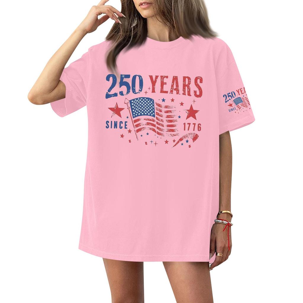 Γυναικείο Κοντομάνικο T-shirt Τοπ με Στρογγυλή Λαιμόκοψη και Σχέδιο