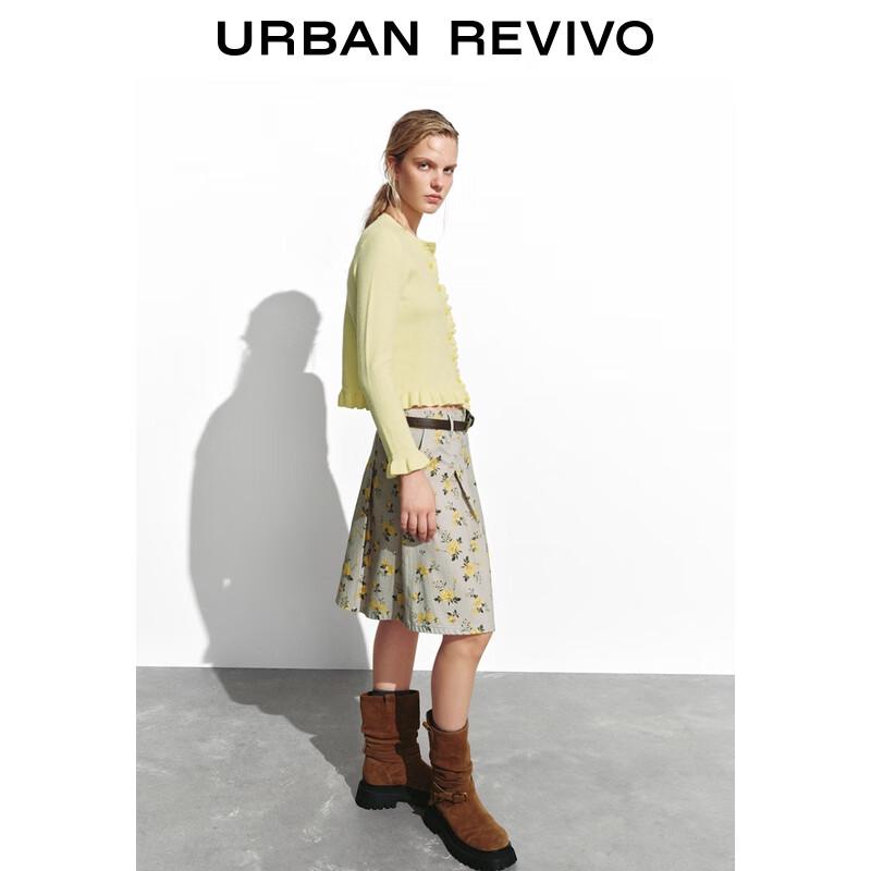 UR 2025 Winter Women's Ruffle Round Neck Short Knit Cardigan