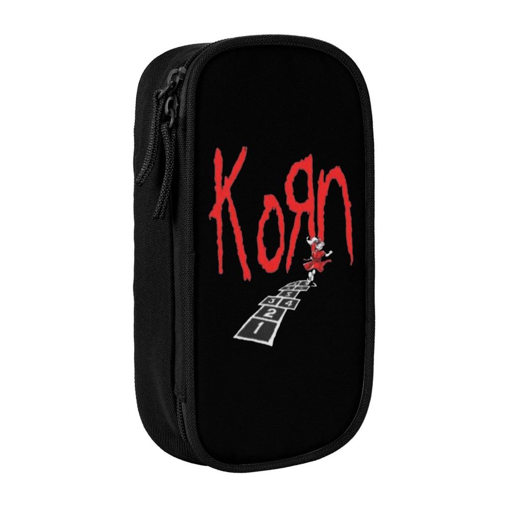 Korn Metal Pencil Case Rock Music Pen Holder Bags Girls Boys Large Storage Office Zipper Pencil Pouch