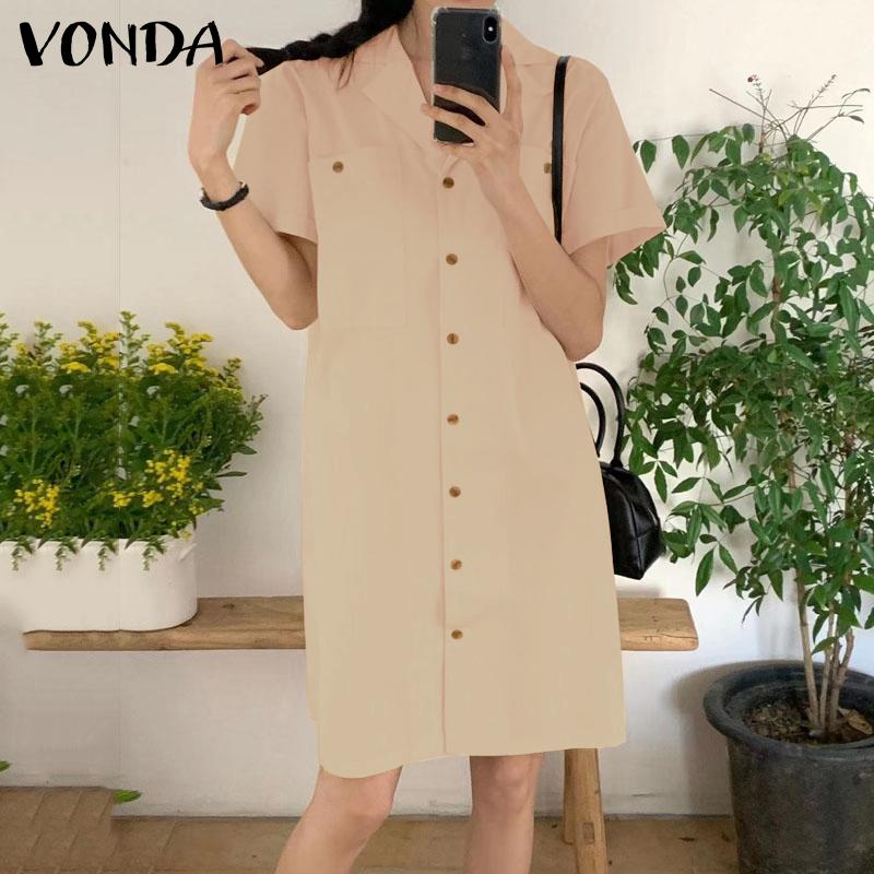 

VONDA женское летнее однотонное свободное платье с открытой планкой и короткими рукавами